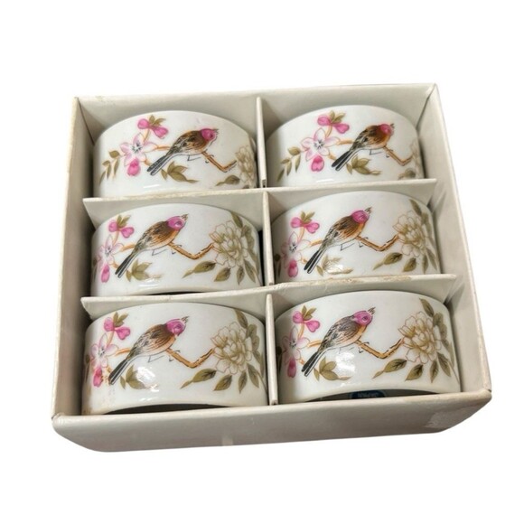 Shafford Chinese Garden with Bird, Butterfly, Flowers Napkin Rings Set 6 Japan A - Picture 3 of 16